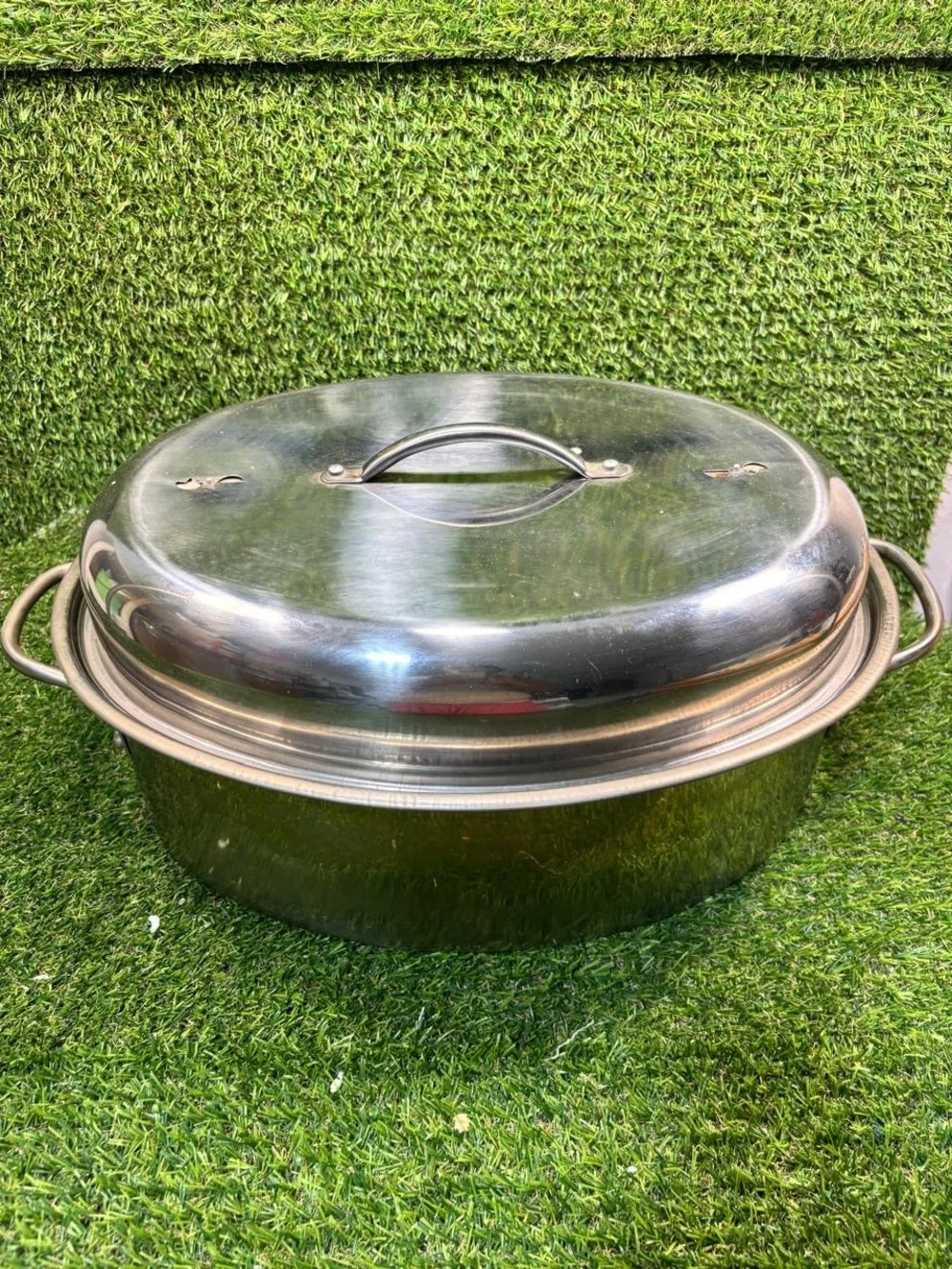 BASICS Oval Roaster Pan with Lid - Stainless Steel - 10728 - NO RACK - Used